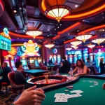 Captivating casino scene with players engaged in thrilling games; đánh giá top nhà cái uy tín highlighted.