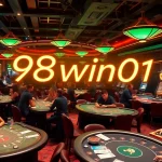 Exciting casino scene featuring players at poker and blackjack tables, highlighting a vibrant atmosphere of 98win01 gaming.